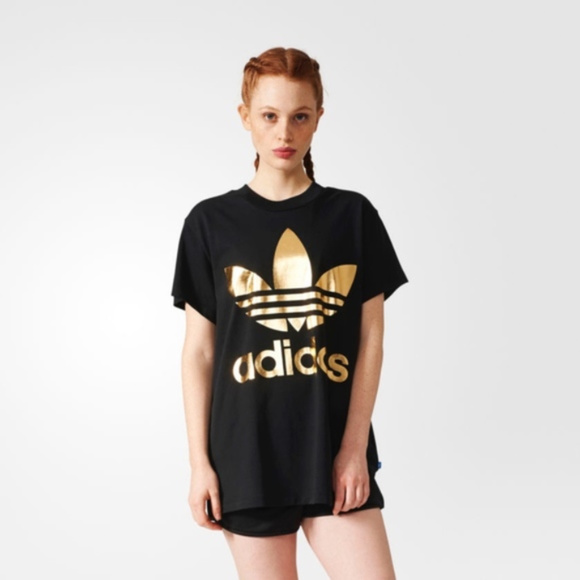 adidas Tops | Originals Big Trefoil Tee Blkgld Size Xs adidas Originals Blue Trefoil T Shirt In Snow Camo Print